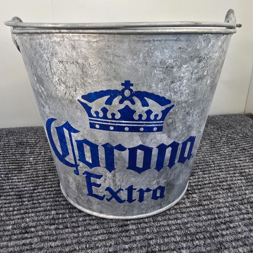 Corona Extra Galvanized Metal Ice Bucket Pail w/Handle & Bottle Opener Cold Beer